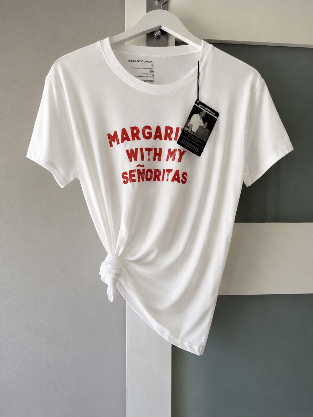good hYOUman White Tee with Red 'Margaritas With My Señoritas' Graphic